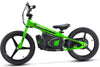 Bright green kids electric balance bike 12" wheels - side view