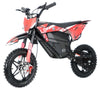 Red and black dirt bike on a white background