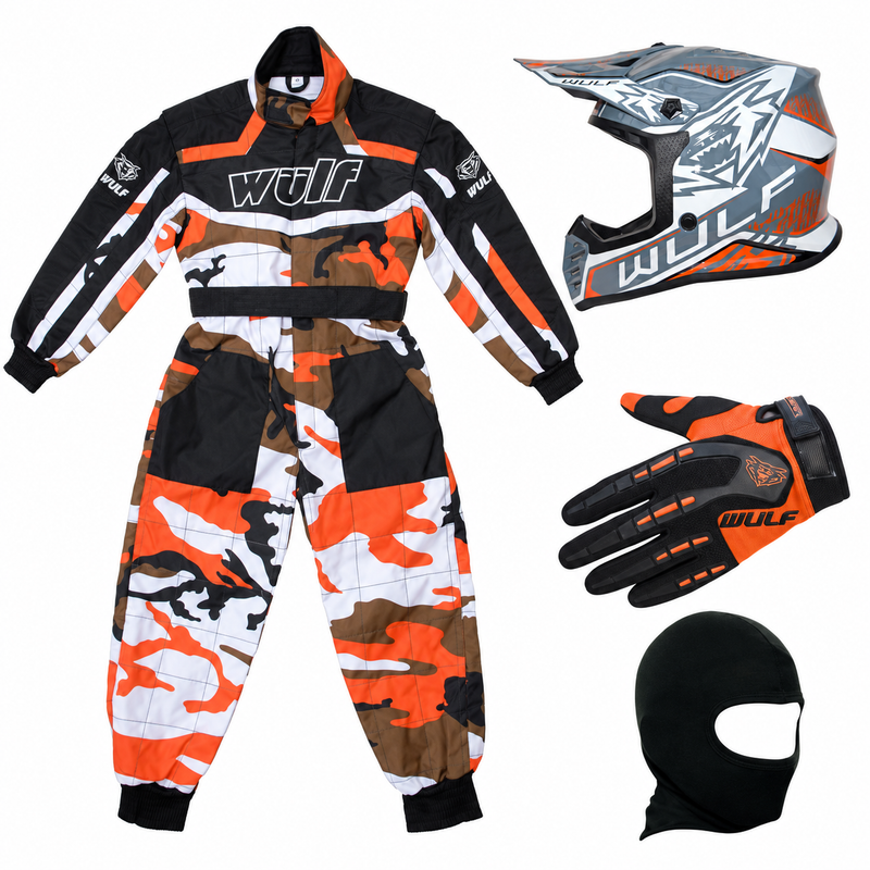 Wulfsport Clothing & Helmet Discount Bundle Deal - Orange Camo