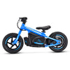 Bright blue kids electric balance bike 12" wheels - side view
