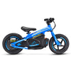 Bright blue kids electric balance bike 12" wheels - side view