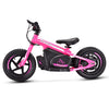 Bright pink kids electric balance bike 12" wheels - side view