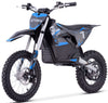 Black and blue electric dirt bike with 'STORM' branding on a white background