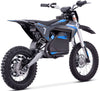 Black and blue electric dirt bike on a white background