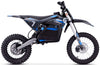 Black and blue electric dirt bike on a white background