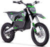 Black and green electric dirt bike with 'STORM' branding on a white background