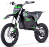 Black and green electric dirt bike with 'STORM' branding on a white background