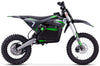 Black and green electric dirt bike on a white background