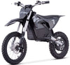 Black electric dirt bike with 'STORM' branding on a white background