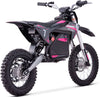 Black and pink electric dirt bike on a white background