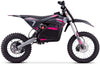 Black and pink electric dirt bike on a white background