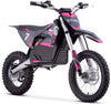 Small dirt bike with pink and black design on a white background