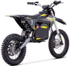 Black and yellow electric dirt bike on a white background