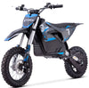 Black and blue electric dirt bike with 'STORM' branding on a white background
