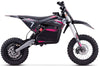 Black and pink electric dirt bike on a white background