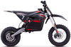 Black and red electric dirt bike on a white background