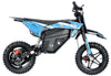 Blue and black dirt bike on a white background