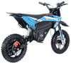 Blue and black electric dirt bike on a white background