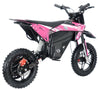 Pink and black electric dirt bike on a white background