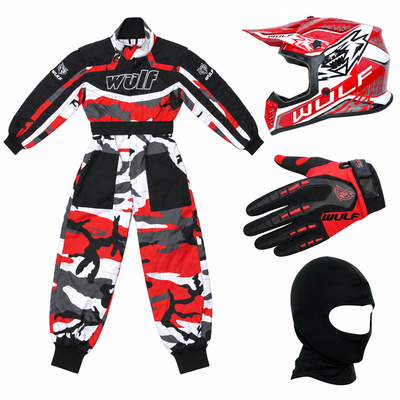 Wulfsport Clothing & Helmet Discount Bundle Deal - Red Camo