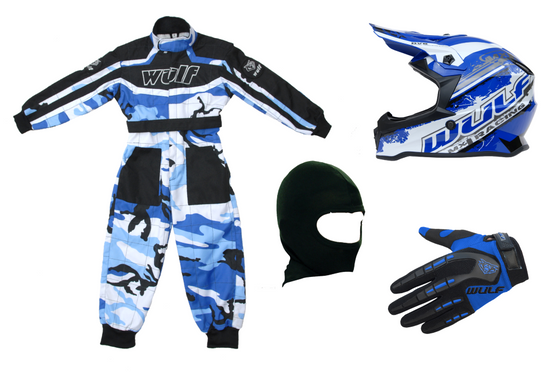 Wulfsport Clothing & Helmet Discount Bundle Deal  - Blue Camo