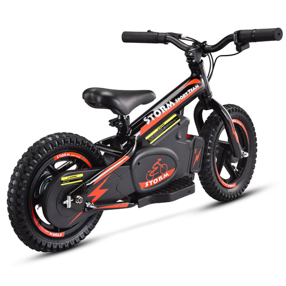 black and red kids electric balance bike with 12" wheel