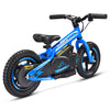 Bright blue kids electric balance bike 12" wheels - side view