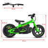 Bright green and black kids electric balance bike 12" wheels