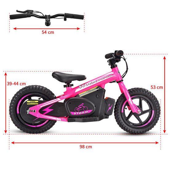 Bright pink and black kids electric balance bike 12" wheels