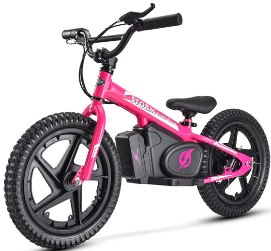 Bright pink and black kids electric balance bike 16" wheels\